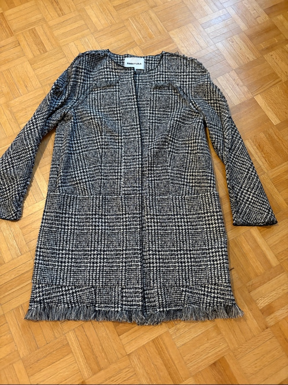 Bimba Y Lola Black & White Tweed Fringe Cardigan